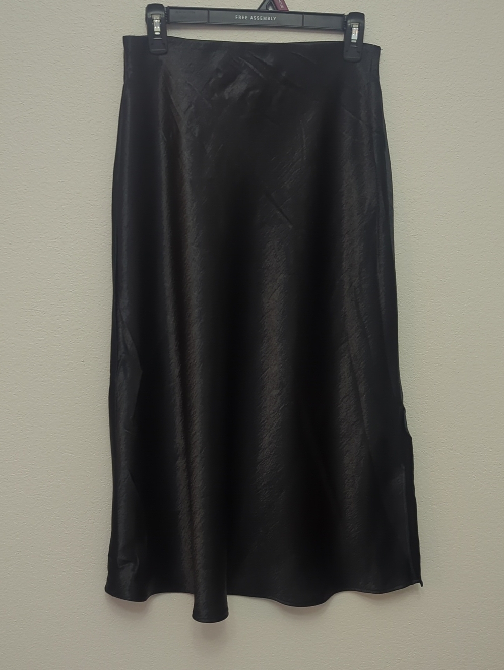 Satin Black Midi Skirt - Sleek Women's Skirt Small